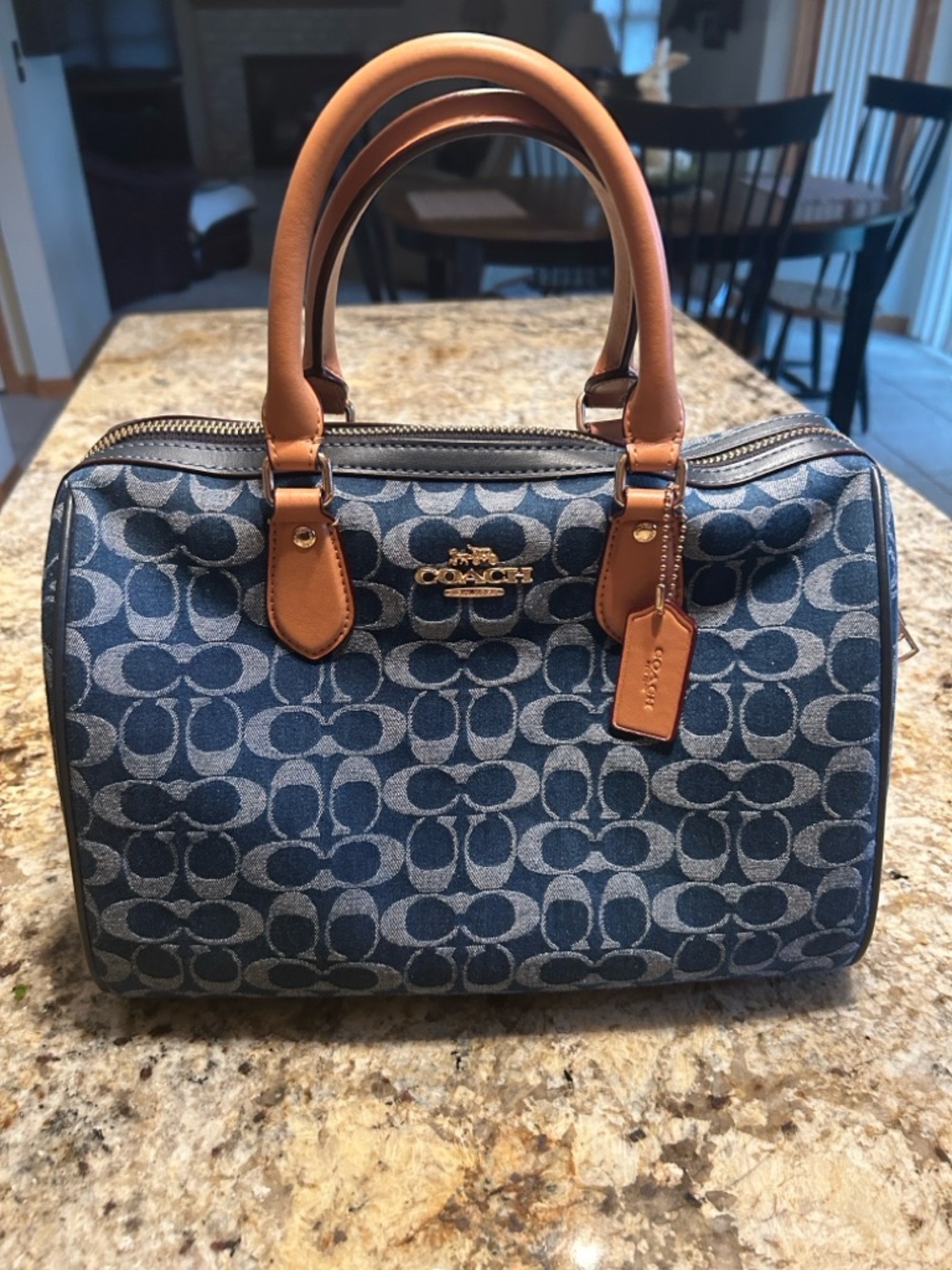 Large COACH Denim Rowan Satchel, EUC!!